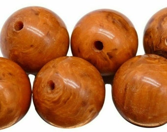 10 Brown Beads Tan Round Marble Like Swirl Crafts Jewelry Making 17 mm Vintage