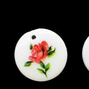 Floral Pendant Round Rose Pink White Charm 16 mm Crafts Jewelry Making Vintage image 1