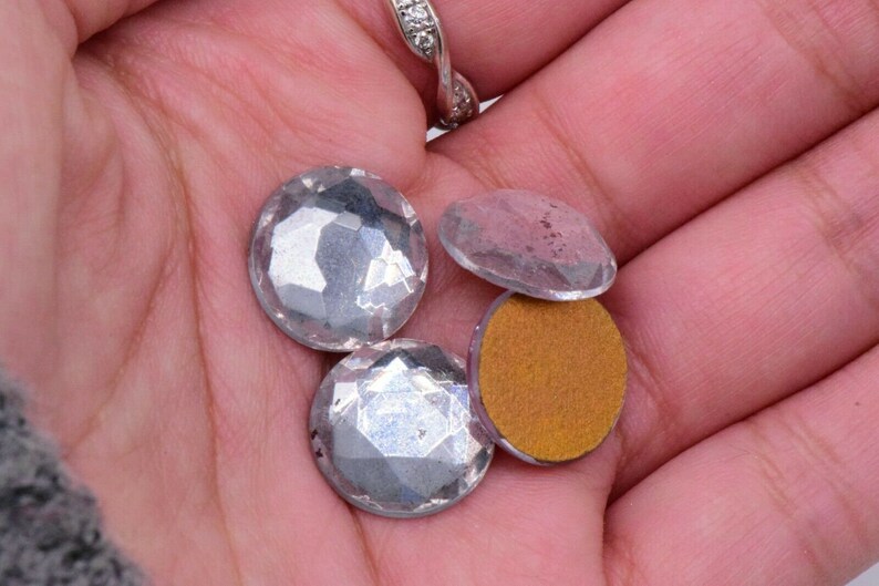 Glass silver faceted cabochon gold foiled round rhinestone vintage 15 mm