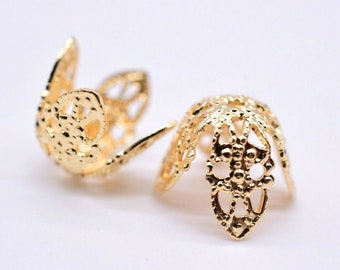 Gold Plated Filigree Bead Caps Jewelry Making Findings 8 mm Vintage