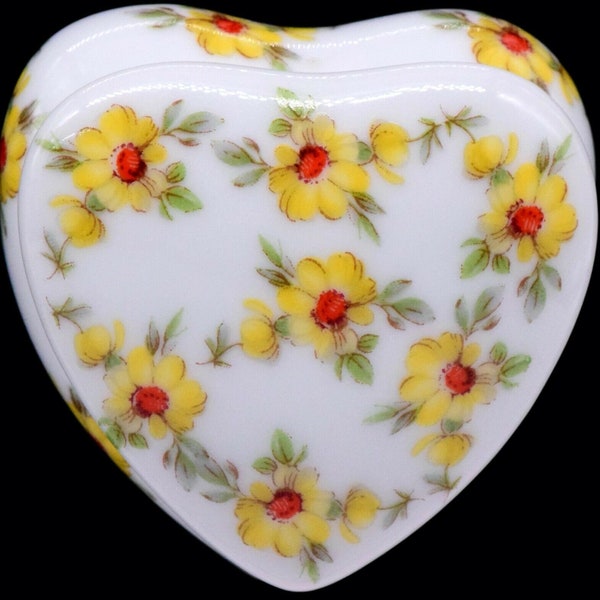 Lec (leclair) limoges france yellow floral puff heart trinket jewelry box