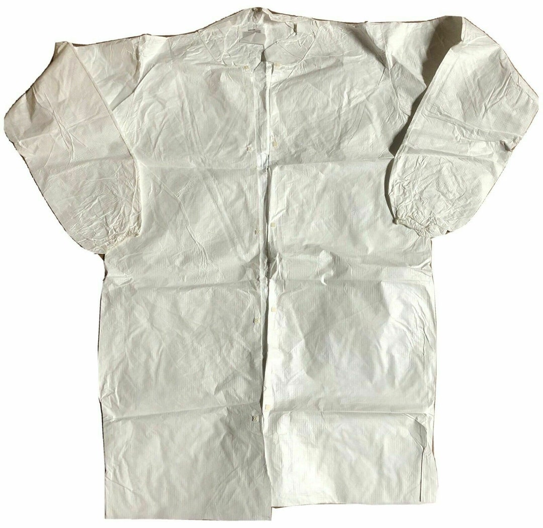 Tyvek White Frock Size Medium and XL,5 Snaps Long Sleeves Elastic Wrist ...
