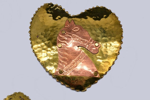 Vintage Copper Brass Horse Heart Shape Belt Buckl… - image 1