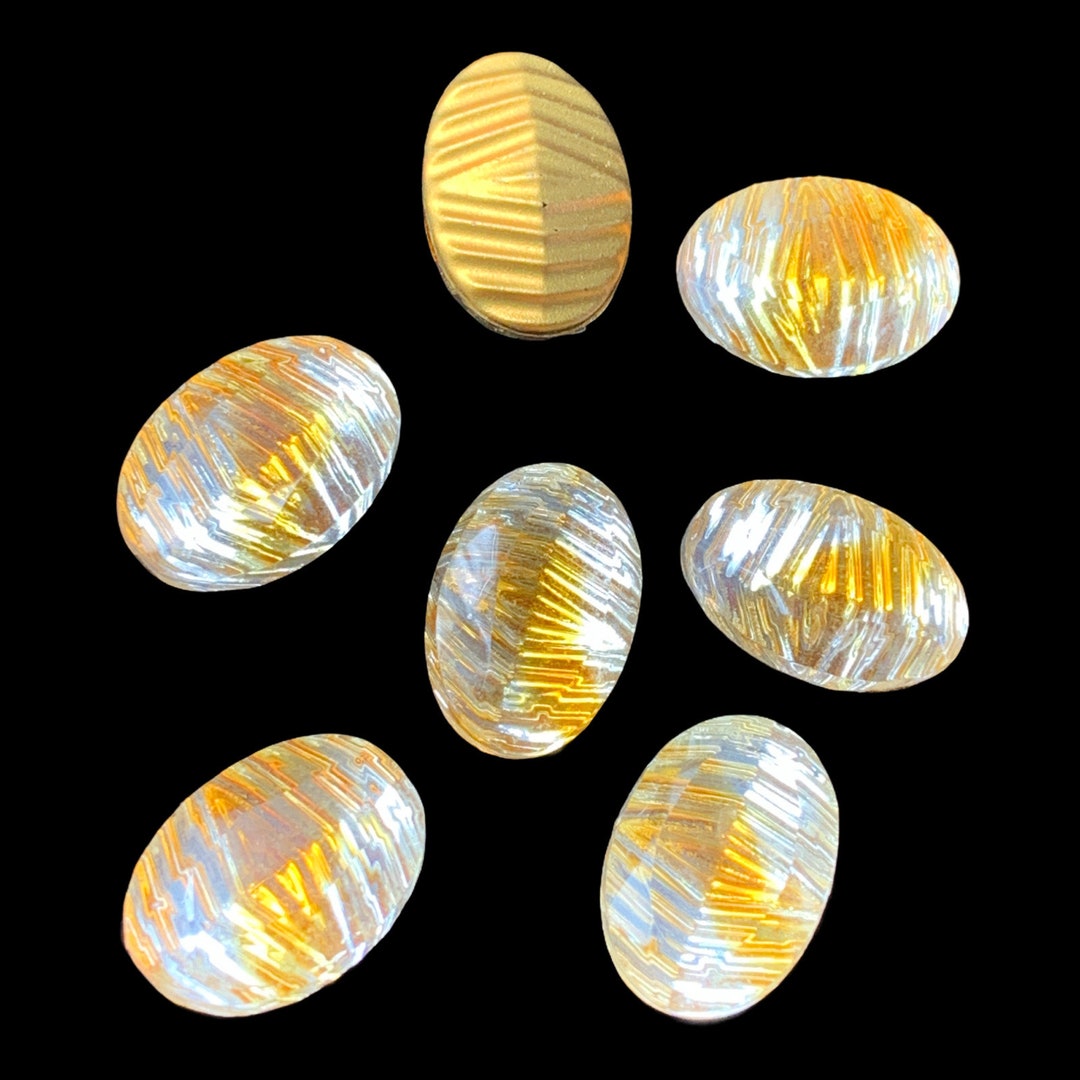 10 Topaz Glass Oval Stones, Gold Foiled Pointed Back 13/18mm, Vintage