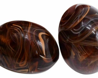 10 Brown Marble Swirl Dome Top Cabochon Flat Back 40 x 30 mm Vintage