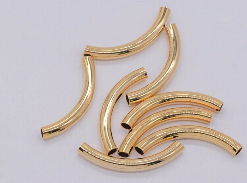 Gold Plated Curved Tube Beads Noodle Bar Beads Pipe Connector Etsy