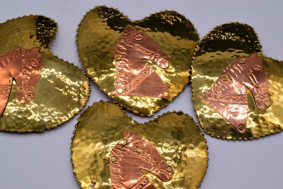 Vintage Copper Brass Horse Heart Shape Belt Buckl… - image 4