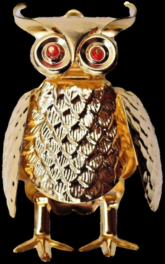 Gold Owl Pendant Charm Lightweight Hollow Movable 