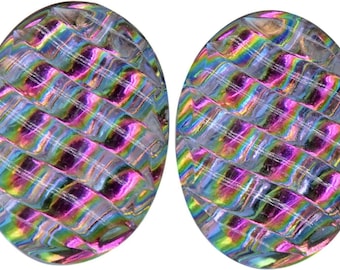 Vitrail Glass Foiled Cabochon Aurora Borealis Striped Ovals Vintage 13 x 18 mm