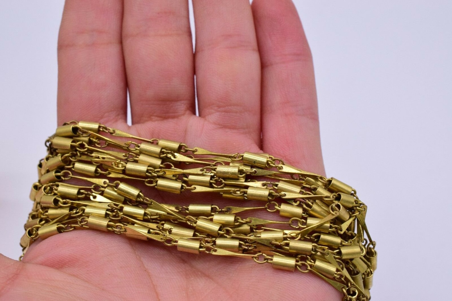 Gold Tone Brass Chain Tube Necklace 15 Etsy