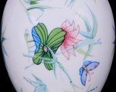 Limoges France Georges Boyer Flowers and Butterfly Egg Trinket Jewelry Box 4-1 8 quot