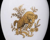 Chamart Limoges France Gold Piece Aries Zodiac White Porcelain Egg Trinket Box