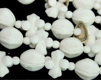 52pc czechoslovakia white mixed rondelle wave barrel glass beads 15 1/2” strand