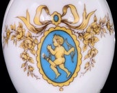 Limoges France Gold Aqua-Blue Cherub Egg Trinket Jewelry Box