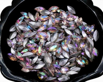 10 Swarovski Rosaline AB Iridescent Marquise Navette Foiled 5 x 10 mm Vintage