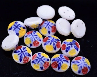 Vintage 8 mm Round Small Colorful Glass Red Yellow Cabochons Japan