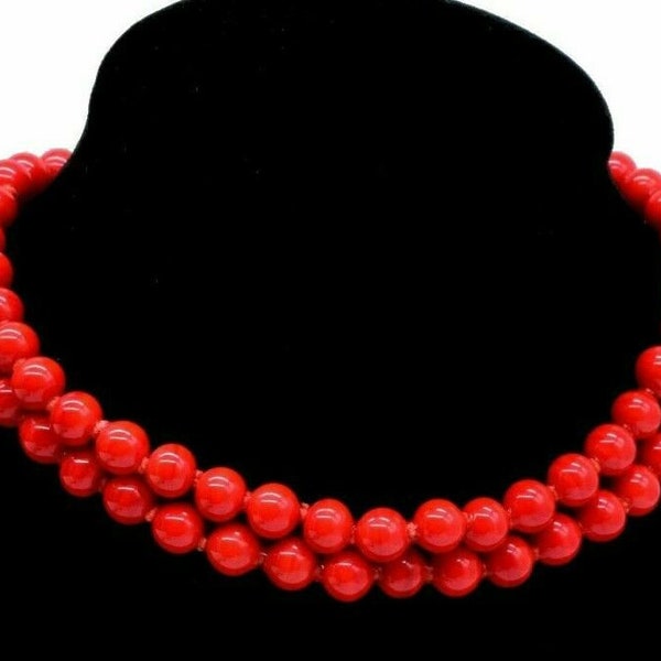 Red Glass Bead Multi-Strand Drape Bib Collar Stylish Choker Necklace 15" Japan