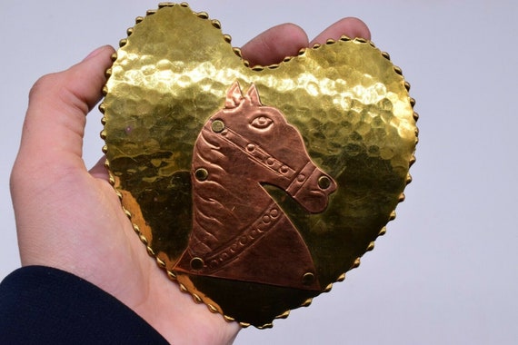Vintage Copper Brass Horse Heart Shape Belt Buckl… - image 3