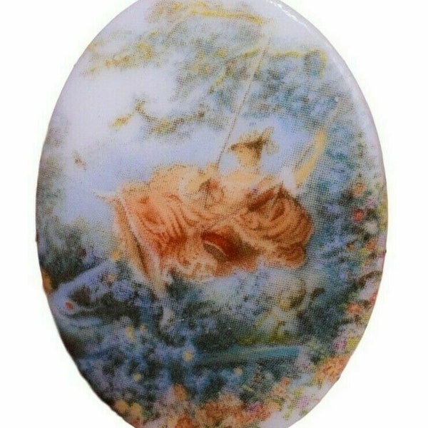 1 Fragonard's The Swing Fine Art Reproduction Glass Cameo 39 x 30 mm Vtg