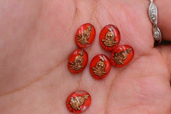 10 glass red gold oval chinese buddha cabochon 10… - image 3