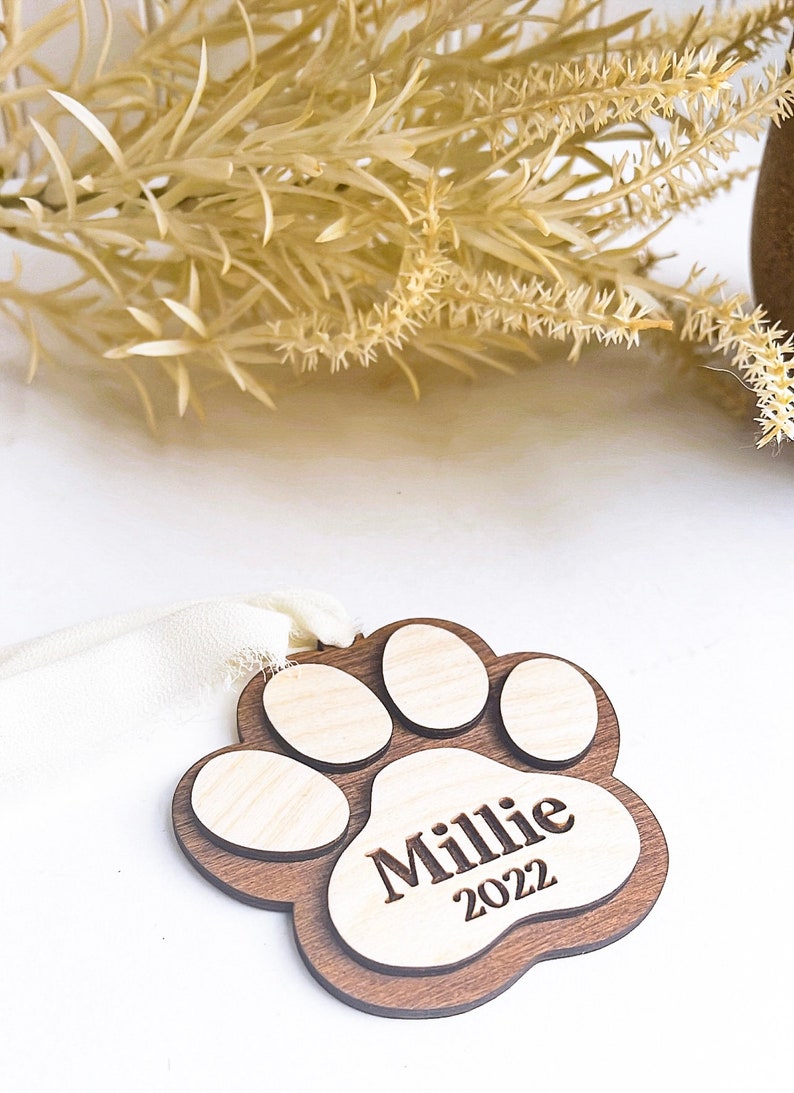 Dog Paw Print Ornament, Dog Ornament, Pet Ornament, Gift For Pet, Personalized Dog Ornament, Wood Ornament, Christmas Pet Ornament, Puppy image 4