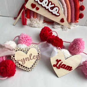 Personalized Valentine's Day Gift Tag, Valentine's Day Gift Basket Name Tag, Heart Tag, Kids Valentine's Day Gift, Wooden Gift Tag