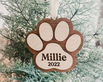 Dog Paw Print Ornament, Dog Ornament, Pet Ornament, Gift For Pet, Personalized Dog Ornament, Wood Ornament, Christmas Pet Ornament, Puppy