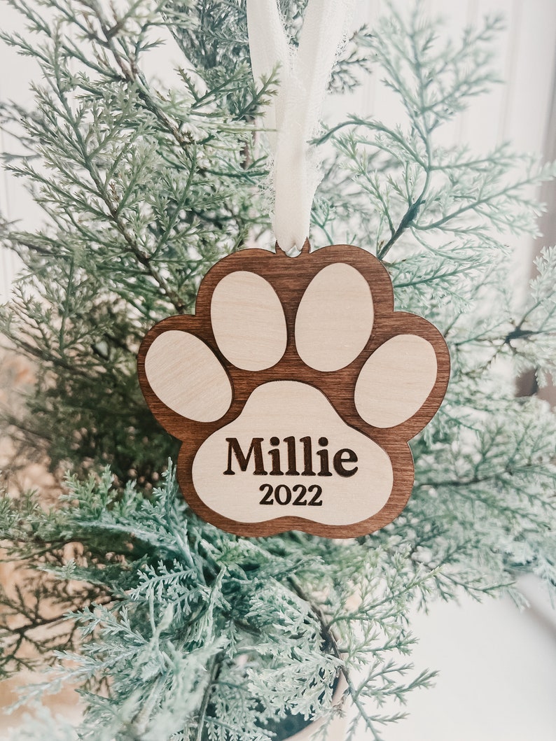 Dog Paw Print Ornament, Dog Ornament, Pet Ornament, Gift For Pet, Personalized Dog Ornament, Wood Ornament, Christmas Pet Ornament, Puppy image 1