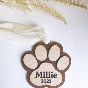 Dog Paw Print Ornament, Dog Ornament, Pet Ornament, Gift For Pet, Personalized Dog Ornament, Wood Ornament, Christmas Pet Ornament, Puppy image 3