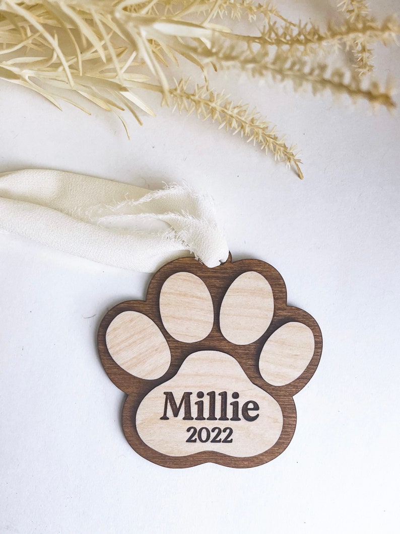 Dog Paw Print Ornament, Dog Ornament, Pet Ornament, Gift For Pet, Personalized Dog Ornament, Wood Ornament, Christmas Pet Ornament, Puppy image 3