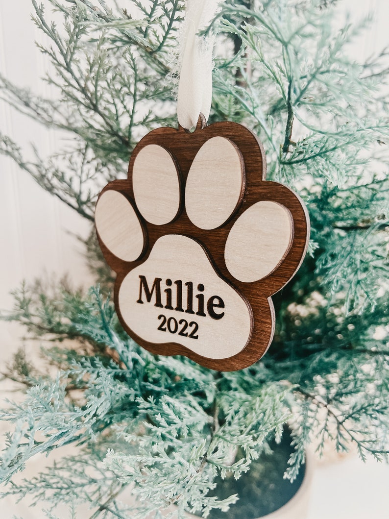Dog Paw Print Ornament, Dog Ornament, Pet Ornament, Gift For Pet, Personalized Dog Ornament, Wood Ornament, Christmas Pet Ornament, Puppy image 2