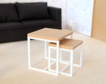 Modern miniature side tables for dollhouse, 1:12th scale, set of 2 tables, dollhouse decoration