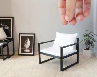 Miniature black armchair, 1:12th scale, modern miniature furniture for dollhouses