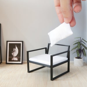 Miniature black armchair, 1:12th scale, modern miniature furniture for dollhouses image 2