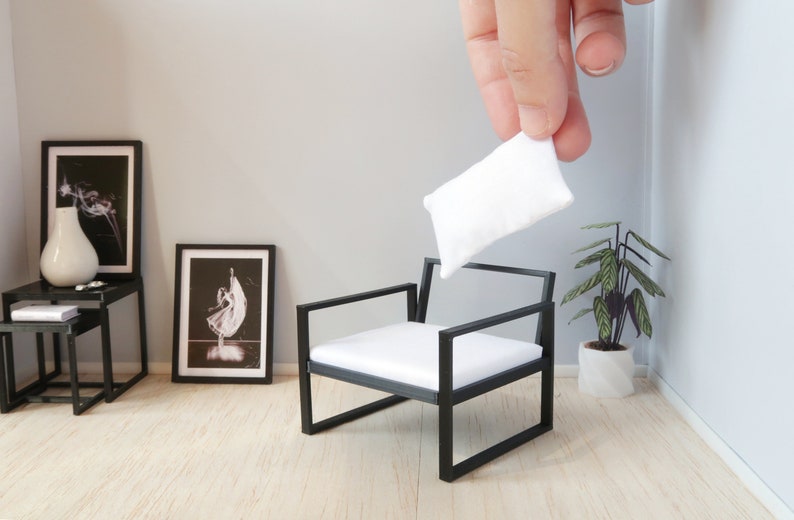 Miniature black armchair, 1:12th scale, modern miniature furniture for dollhouses image 2