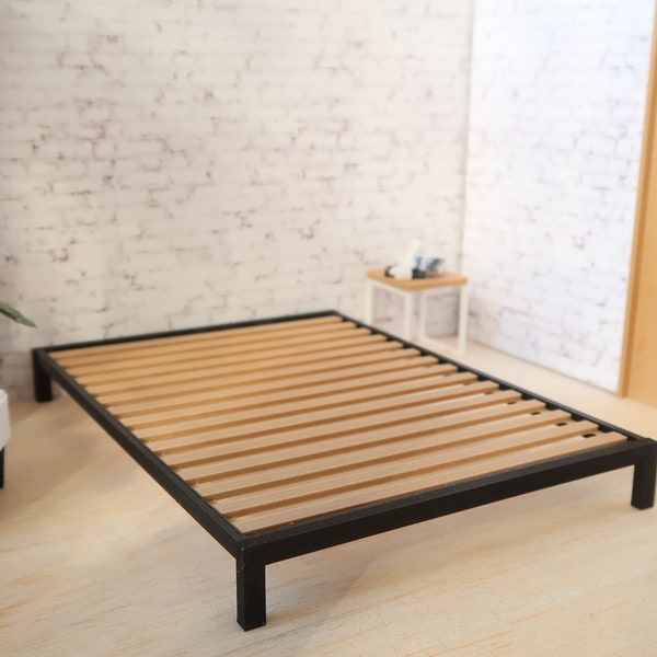 Minimalist miniature bed frame, 1:12th scale, modern dollhouse furniture