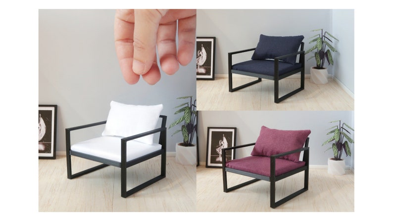 Miniature black armchair, 1:12th scale, modern miniature furniture for dollhouses image 10