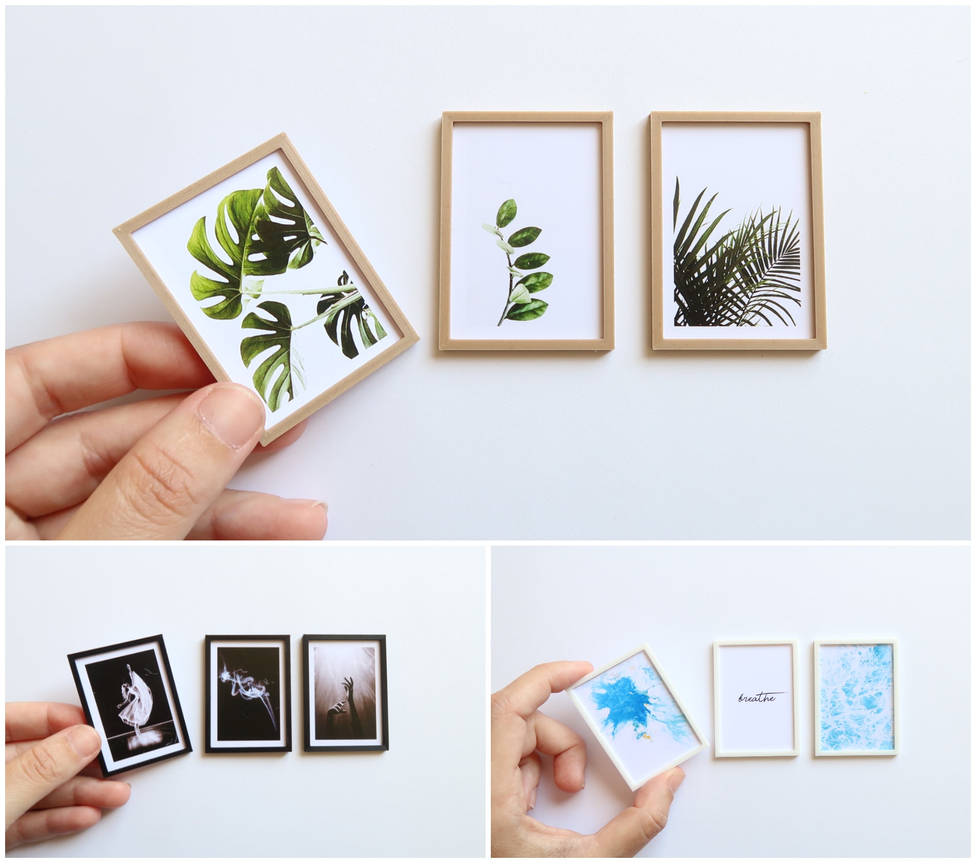 Set of 3 Miniature Picture Frames for Dollhouse Decoration, 1:12th Scale,  Modern Dollhouse Decor 