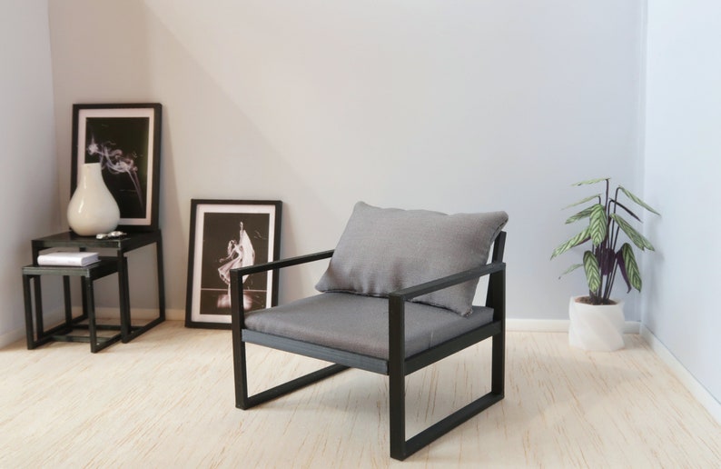 Miniature black armchair, 1:12th scale, modern miniature furniture for dollhouses image 4