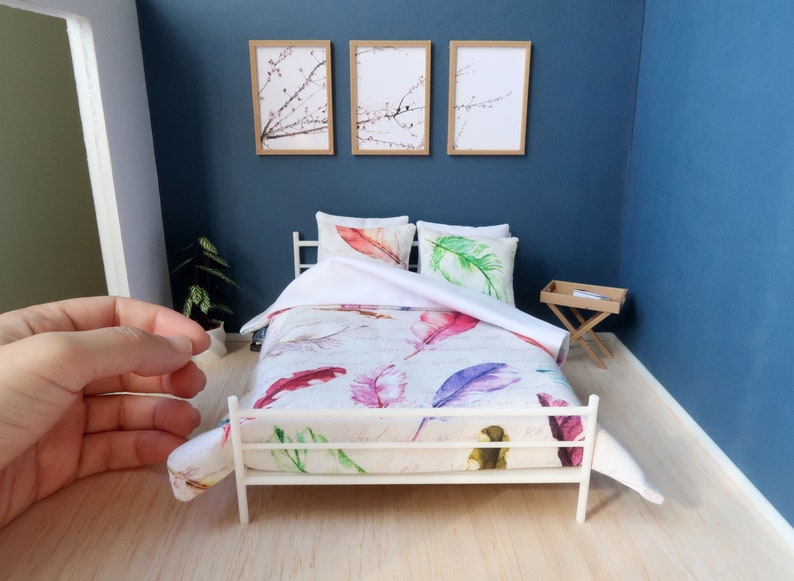 Dollhouse bed, 1:12th scale, modern dollhouse furniture image 6