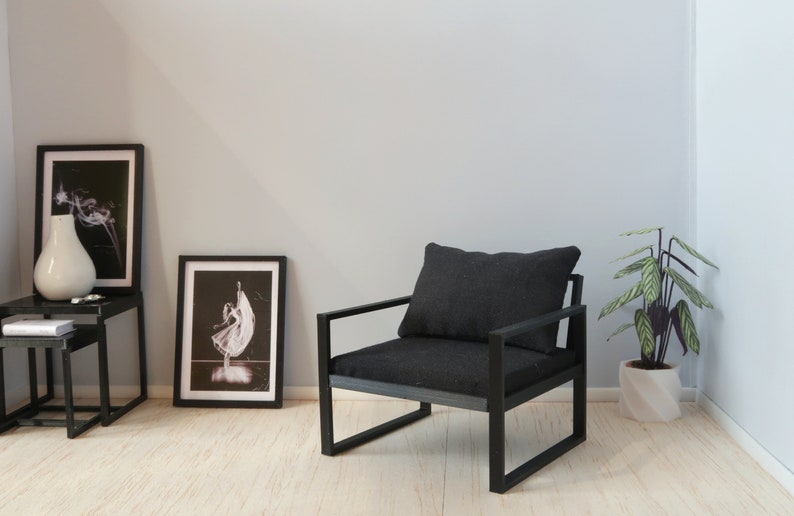 Miniature black armchair, 1:12th scale, modern miniature furniture for dollhouses image 5