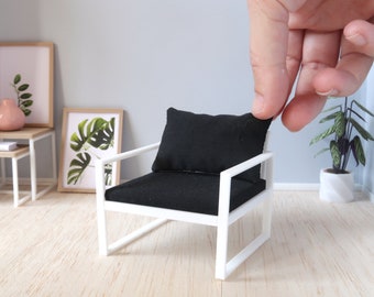 Miniature white armchair, 1:12th scale, modern miniature furniture for dollhouses