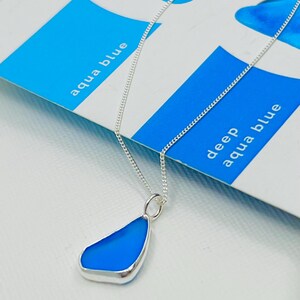 Deep Aqua blue seaglass necklace, mermaids teardrop of turquoise blue seaglass set in silver , seaglass pendant set in recycled silver