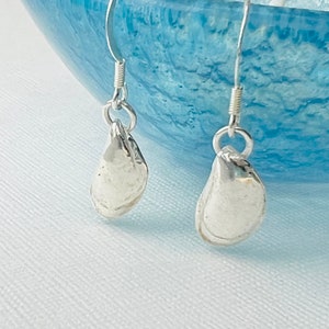 Handmade silver Cornish mussel shell earrings, dainty dangle Cornish sea shell earrings, sterling silver handmade Cornish mussel shells