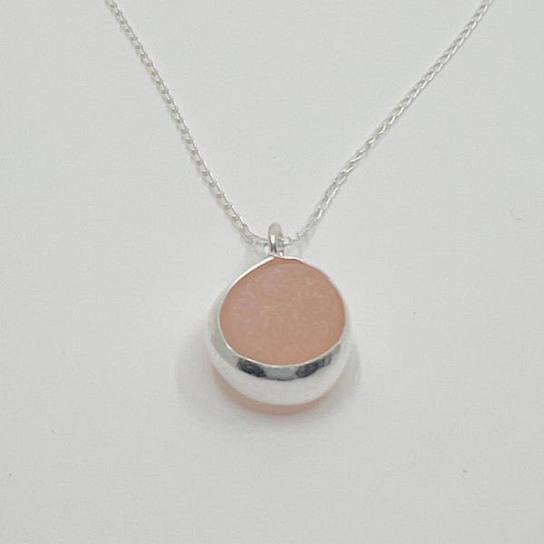 Seaham Pink Sea Glass Necklace, Fine Silver Bezel, Sterling Silver Chain