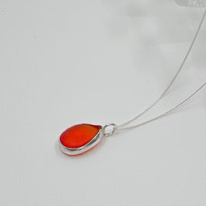 Red orange seaglass necklace,red orange seaglass pendant orange red seaham pendant set in fine recycled,silver,very rare orange red seaglass