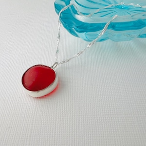 Large Red sea glass pendant,recycled rare red sea glass necklace. red sea glass pendant, silver set red sea glass pendant, beach jewellery,