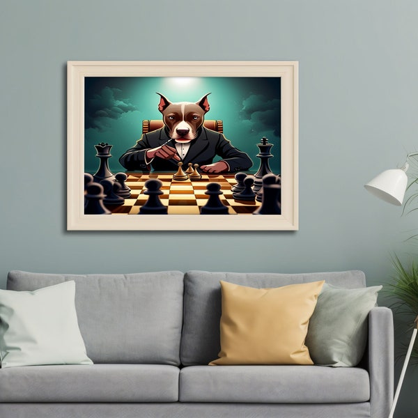 Pitbull Digital Art | Printable Wall Art | Digital Artwork | Dog Digital Download | Dog artwork | Dog illustration | Chess lover gift