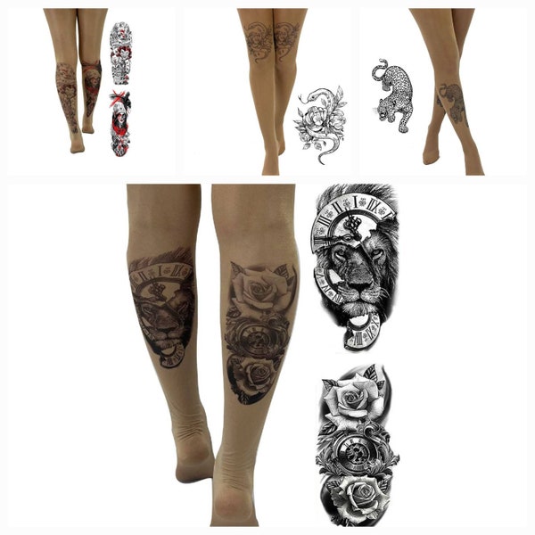 Tattoo Effect Handgemaakte Bedrukte Panty's dames of meisjes funky grappig 40 Denier Natural UK One Size visuele verschijning van een tatoeage