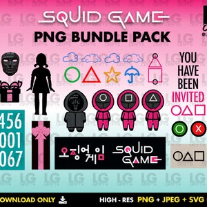 Squid Spiel PNG Bundle- Sofortiger digitaler Download - 19 PNG mit transparentem Hintergrund, bedruckbar, Charaktere, hochauflösende Bilder